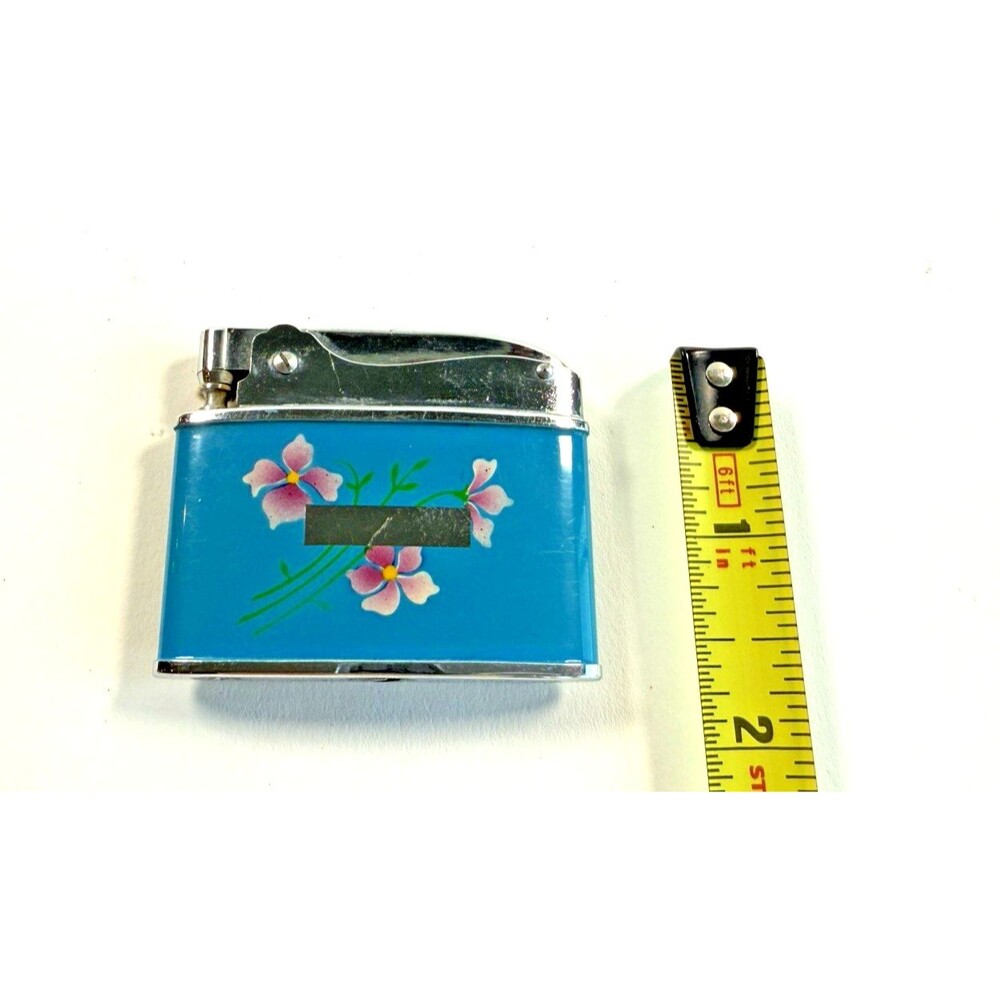 Vintage 1970s Silver Cigarette Lighter Made In Japan (Blue)